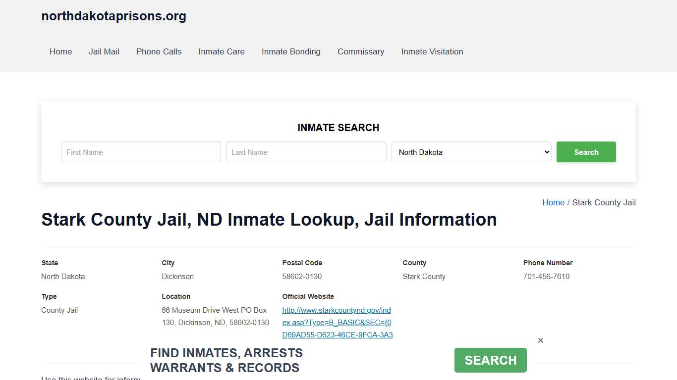 Stark County Jail, ND - Offender Locator, Contacts, Inmate Info